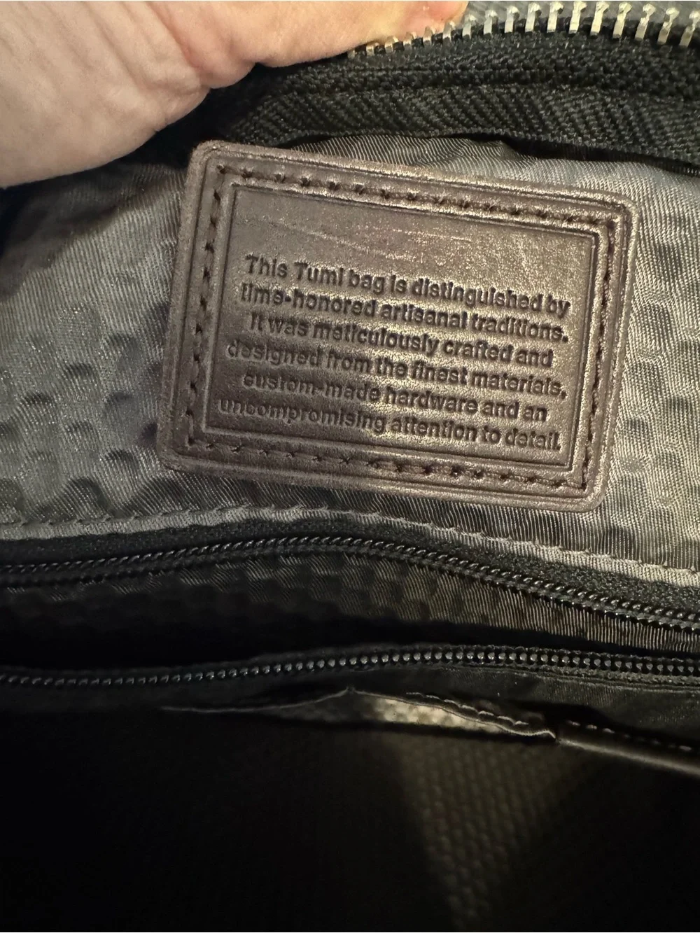 Tumi Black Canvas Messenger Bag with Brown Leather Trim